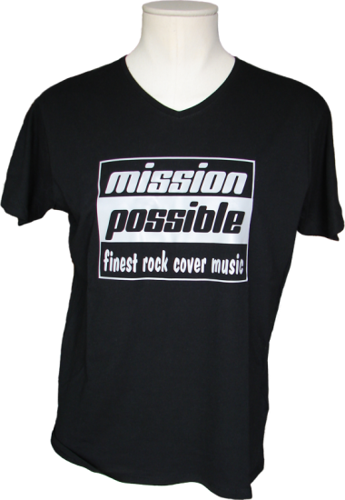 Herren T-Shirt V-Neck schwarz, Aufdruck in grau - zum Schließen ins Bild klicken