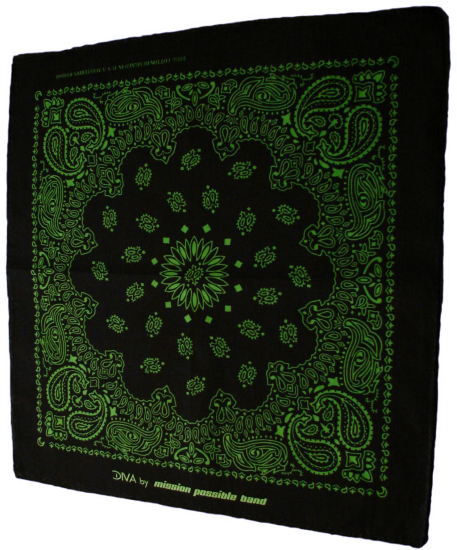 Bandana Tuch "DIVA" mit Paisley Muster in schwarz/grün - zum Schließen ins Bild klicken