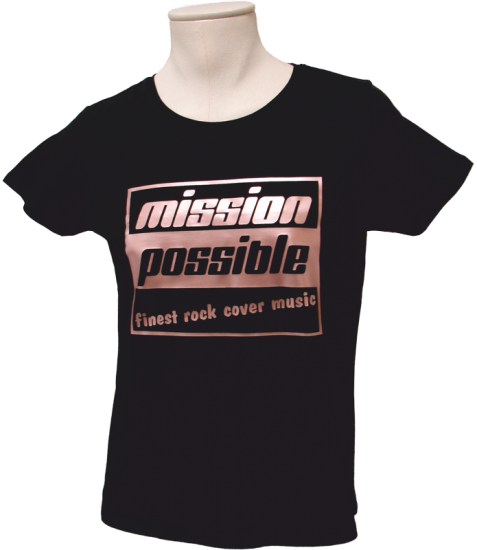 Damen T-Shirt schwarz, Aufdruck in roségold - zum Schließen ins Bild klicken