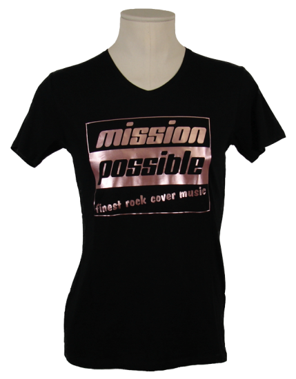 Damen T-Shirt schwarz, Aufdruck roségold, V-Neck - zum Schließen ins Bild klicken