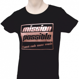 Damen T-Shirt in Schwarz mit Rundhals und glänzendem Roségold-Print