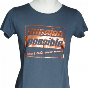 Damen T-Shirt in dunkelgrau mit Rundhals und glänzendem Kupferprint