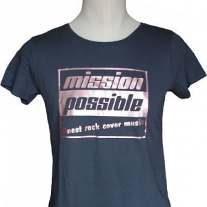 Damen T-Shirt in dunkelgrau mit Rundhals und glänzendem roségoldprint