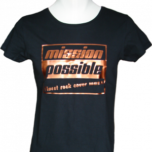 Damen T-Shirt in Schwarz mit Rundhals und glänzendem Kupfer-Print