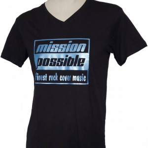 Herren T-Shirt in Schwarz mit V-Ausschnitt und metallic Columbia-blauem Print