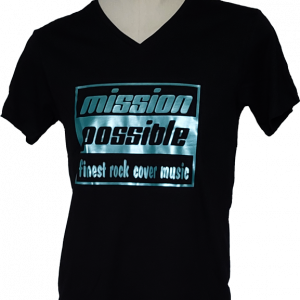 Herren T-Shirt in Schwarz mit V-Ausschnitt und teal Print