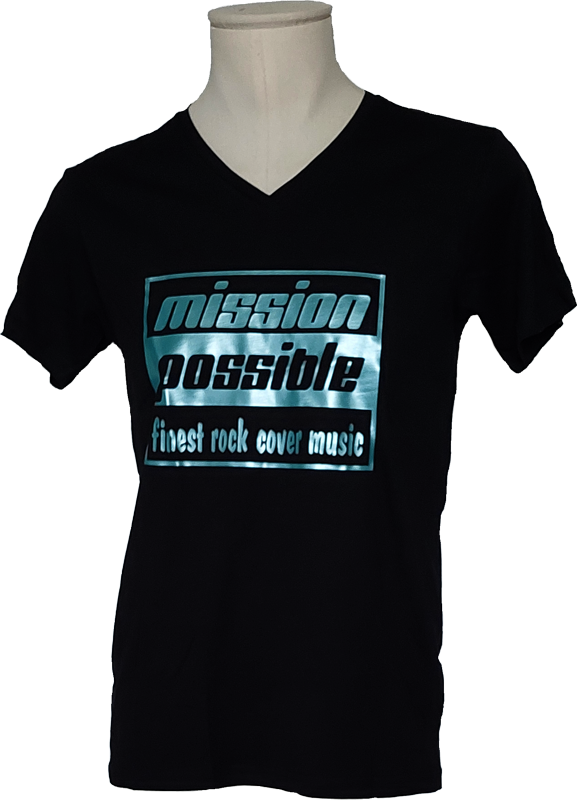 Herren T-Shirt in Schwarz mit V-Ausschnitt und teal Print