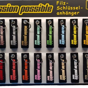 Schlüsselanhänger aus schwarzem Filz mit beidseitigem Aufdruck