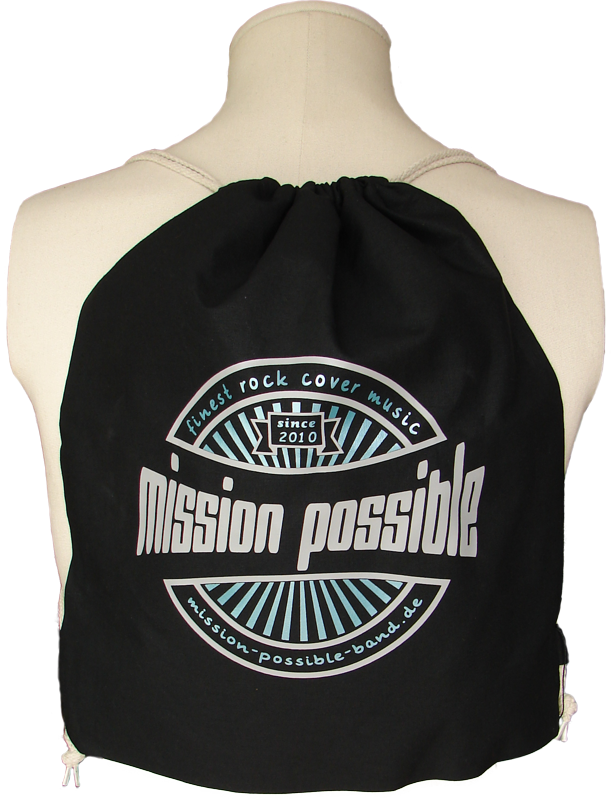 Turnbeutel "since 2010" Baumwolle Schwarz mit Aufdruck in Grau und Teal