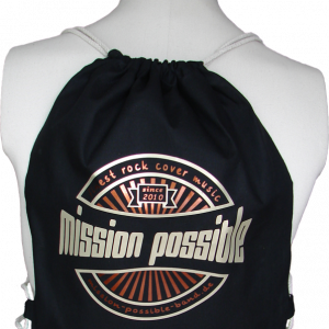 Turnbeutel Baumwolle Schwarz mit Aufdruck in Vegasgold und Kupfer