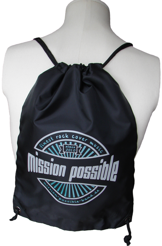 Turnbeutel Polyester „since 2010“ Schwarz mit Aufdruck in grau und Teal