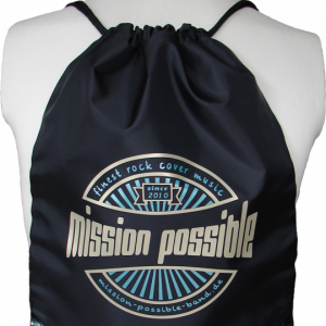 Turnbeutel Polyester „since 2010“ Schwarz mit Aufdruck in Vegasgold und Teal