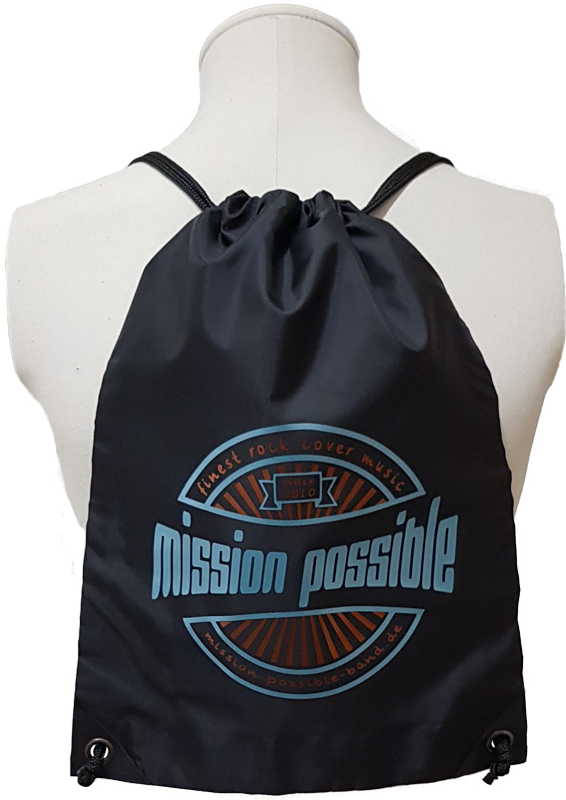 Turnbeutel Polyester „since 2010“ Schwarz mit Aufdruck in Teal und Kupfer