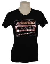 Damen T-Shirt schwarz, Aufdruck roségold, V-Neck